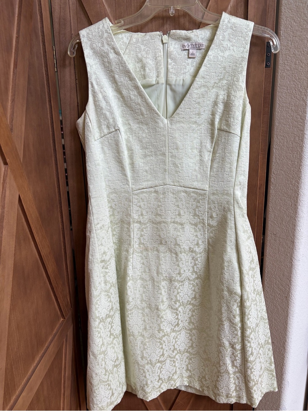 New York & Company Cream Lace V-Neck Fit-and-Flare Mini Dress